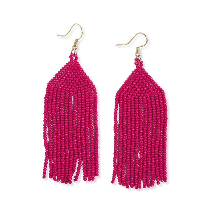 Michele Solid Beaded Fringe Earrings Hot Pink