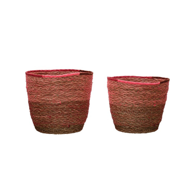 Pink and Red Stitched Seagrass Basket