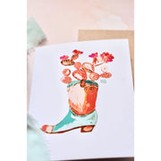 Western Cowboy Boot Floral and Cactus Blank Notecard Set