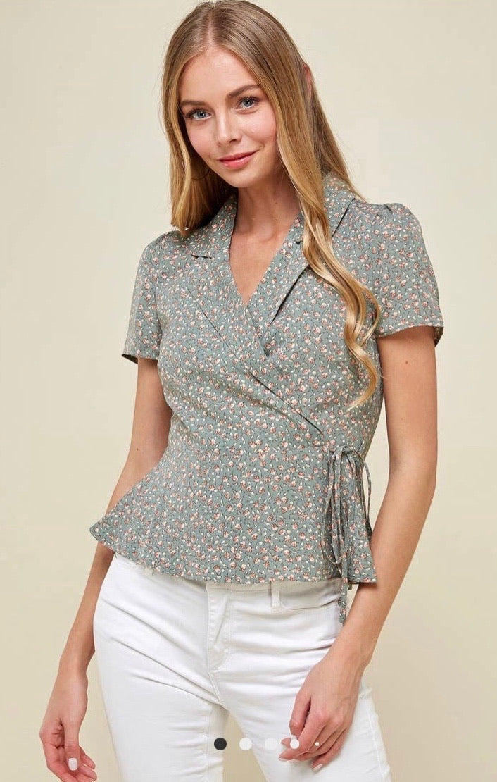 Ditsy Floral Wrap Tie Blouse