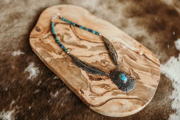 Beaded + Sterling Feather Necklace