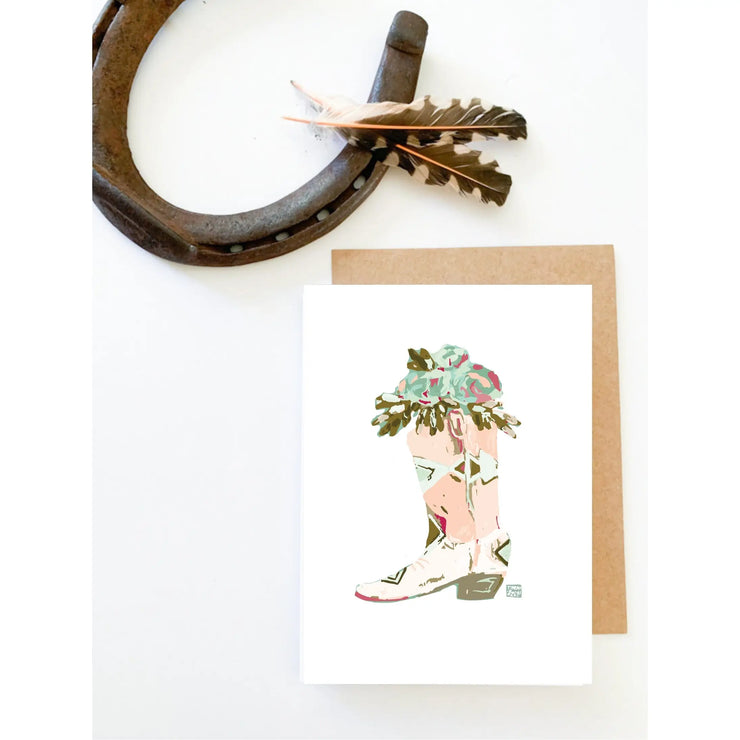 Western Cowboy Boot Floral and Cactus Blank Notecard Set